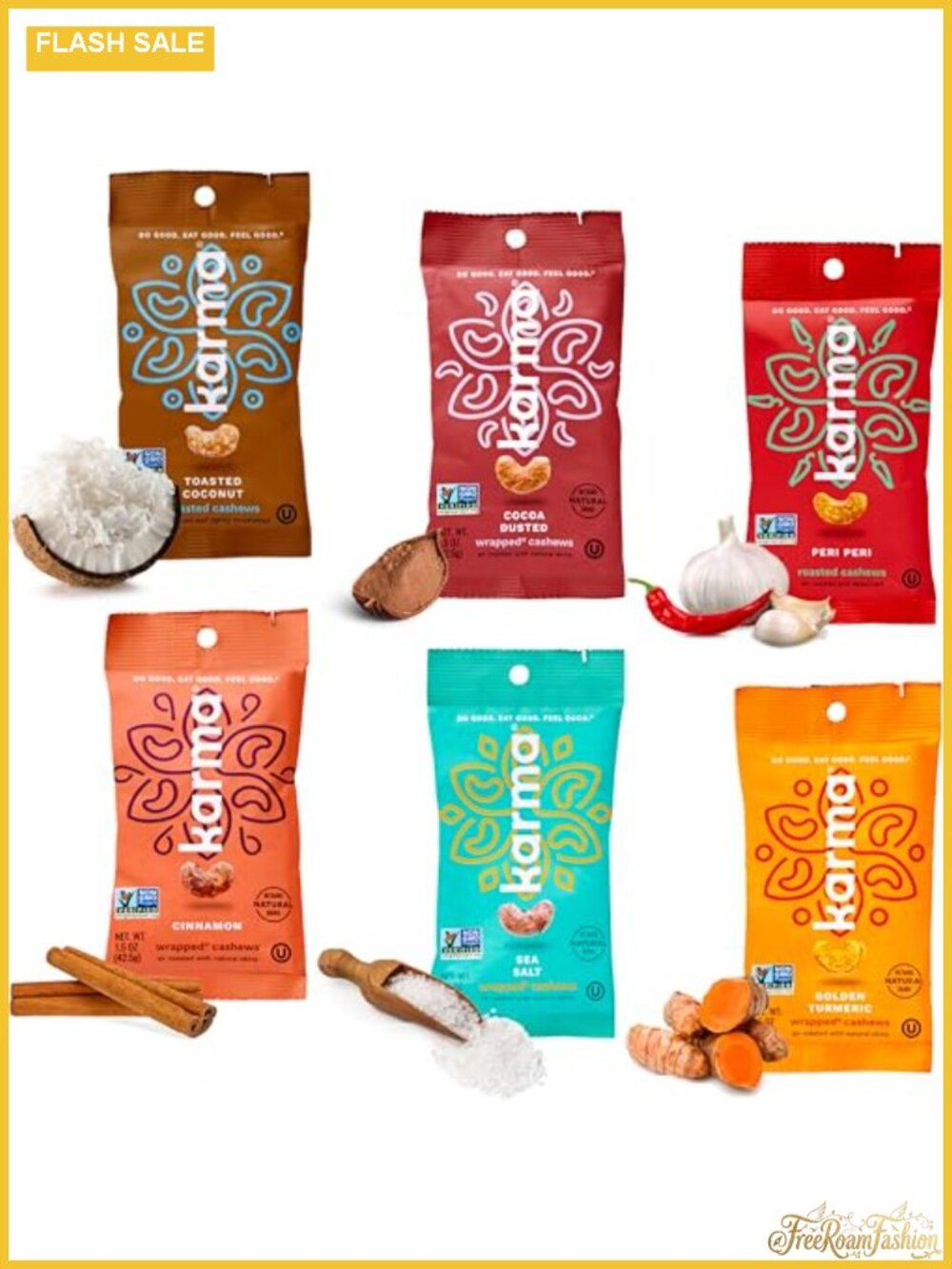 Karma Air-Roasted Cashew Variety Pack 6 ct 1.5oz Snacks Vegan Gluten-Free Low